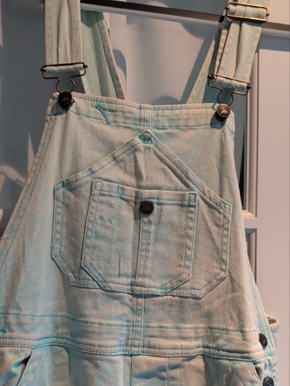 Faherty Light Mint Women’s Denim Overalls - Picture 3 of 8
